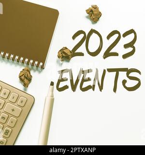 Conceptual display 2023 Events, Word Written on New year celebrations schedule calendar important event planning Stock Photo