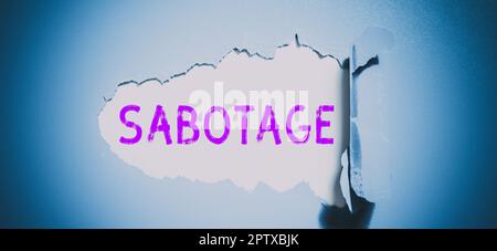 Text caption presenting Sabotage, Business idea destruction of an employer's tools and materials by workers Stock Photo