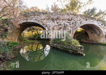 Ponte Romano Barumini, Sardinia, Italy, 2022 December. Ancient roman bridge. Stock Photo