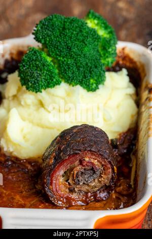 german meat roulade with mashed potatoes Stock Photo
