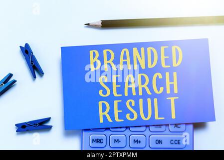 Text sign showing Branded Search Result, Business idea Query via a search engine that includes the brand Stock Photo