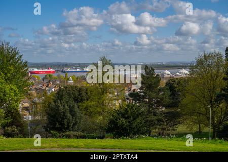 There view from Windmill Hill Gravesend towards Tilbury dock Stock Photo