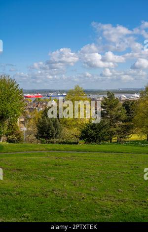 There view from Windmill Hill Gravesend towards Tilbury dock Stock Photo