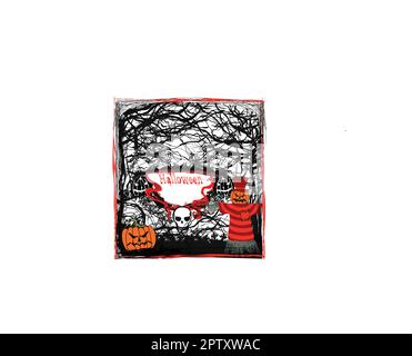 Pumpkin scarecrow at Halloween - grunge card invitation Stock Vector