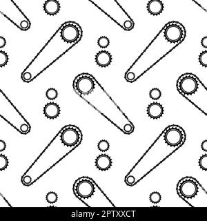Different Bicycle Chain Frames Seamless Pattern Isolated on White Background. Stock Vector