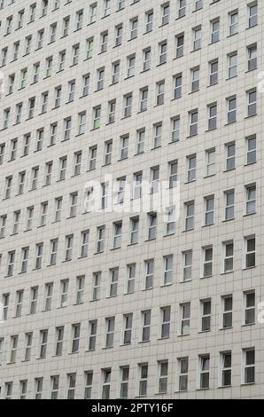 A pattern of many windows from a multi-storey office building. A large number of plastic windows in the wall of a modern multi-storey building Stock Photo
