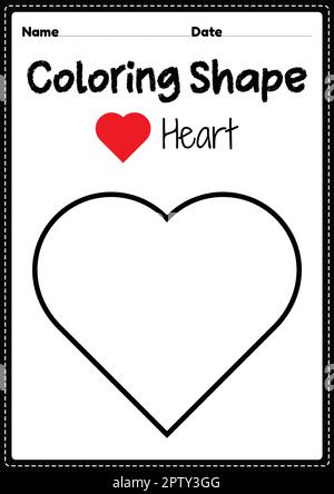 Heart coloring page for preschool, kindergarten & Montessori kids to practice visual art drawing and coloring activities to develop creativity, focus Stock Photo