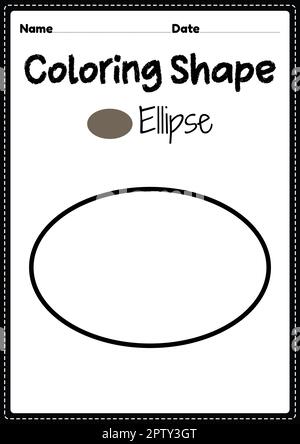 Ellipse coloring page for preschool, kindergarten & Montessori kids to practice visual art drawing and coloring activities to develop creativity, focu Stock Photo