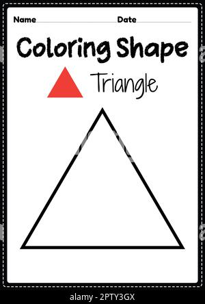 Triangle coloring page for preschool, kindergarten & Montessori kids to practice visual art drawing and coloring activities to develop creativity, foc Stock Photo