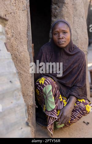 Woman wearing an Islamic veil in Segou Region, Mali, West Africa. 2022 Mali drought and hunger crisis. Stock Photo