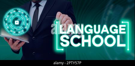 Writing displaying text Language School, Conceptual photo educational institution where foreign languages are taught Stock Photo