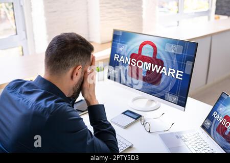 Ransomware Cyber Attack Showing Personal Files Encrypted Screen Stock Photo