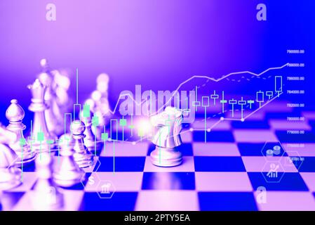 chess game on board indicators chart forex and graph stock market finance investment business digital marketing finance concept. Stock Photo