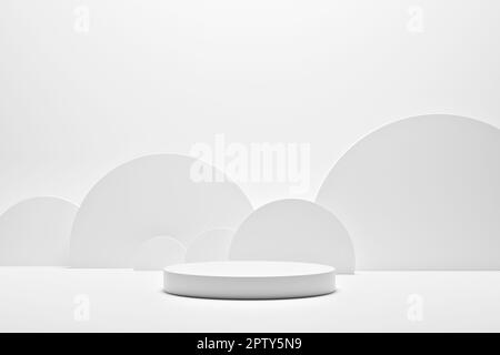 Realistic 3d rendering platform for product display with total white colors. Stock Photo