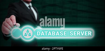 Hand writing sign Database Server, Business approach uses a database application that provides database services Stock Photo