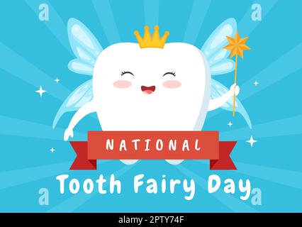 National Tooth Fairy Day with Little Girl to Help Kids for Dental Treatment Fit as a Poster in Flat Cartoon Hand Drawn Template Illustration Stock Photo