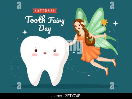 National Tooth Fairy Day with Little Girl to Help Kids for Dental Treatment Fit as a Poster in Flat Cartoon Hand Drawn Template Illustration Stock Photo