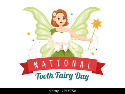 National Tooth Fairy Day with Little Girl to Help Kids for Dental Treatment Fit as a Poster in Flat Cartoon Hand Drawn Template Illustration Stock Photo