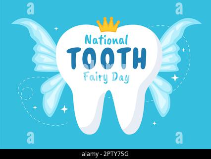 National Tooth Fairy Day with Little Girl to Help Kids for Dental Treatment Fit as a Poster in Flat Cartoon Hand Drawn Template Illustration Stock Photo