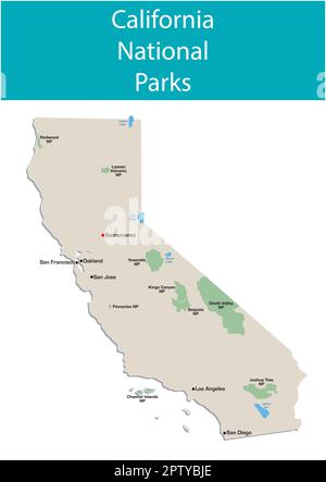 vector informational map of california national parks Stock Vector