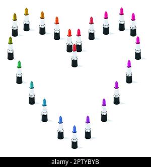 A color for every occasion. A studio shot of colored lipsticks arranged in a heart shape Stock Photo