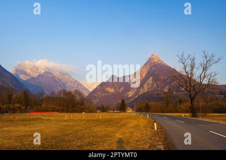 Winter landscape near village Bovec, Triglavski national park, Slovenia Stock Photo