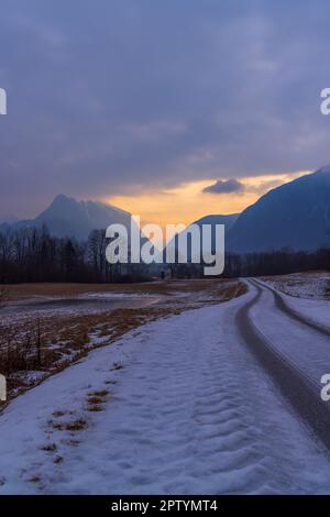 Winter landscape near village Bovec, Triglavski national park, Slovenia Stock Photo