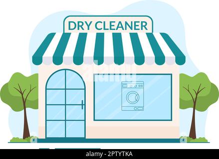 Dry Cleaning Store Service with Washing Machines, Dryers and Laundry for Clean Clothing in Flat Cartoon Hand Drawn Templates Illustration Stock Vector