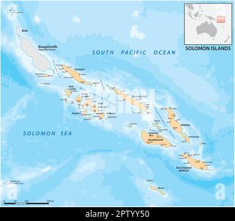 Vector map of the oceanic island state of the Solomon Islands Stock Vector