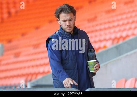 Chris Maxwell #1 of Blackpool arrives ahead of the Sky Bet Championship match Blackpool vs Millwall at Bloomfield Road, Blackpool, United Kingdom, 28th April 2023  (Photo by Gareth Evans/News Images) Stock Photo