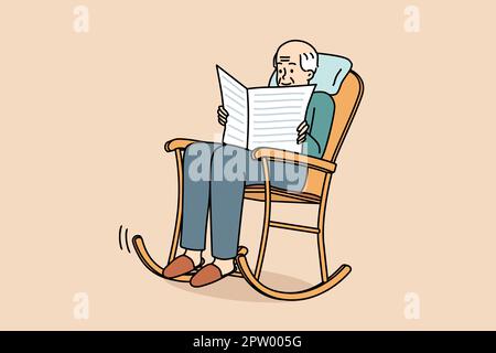 Elderly man sit in chair reading newspaper Stock Vector