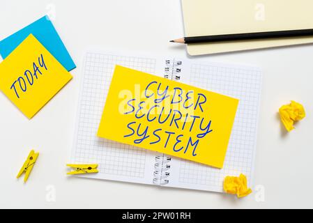 Text sign showing Cyber Security System, Word for Techniques of protecting computers from hacking Stock Photo