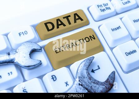 Text sign showing Data Extraction, Business overview act or process of retrieving data out of data sources Stock Photo