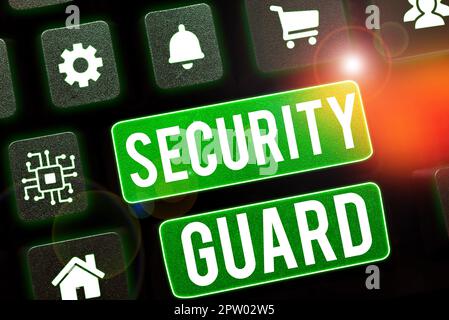 Sign displaying Security Guard, Business showcase tools used to manage multiple security applications Stock Photo