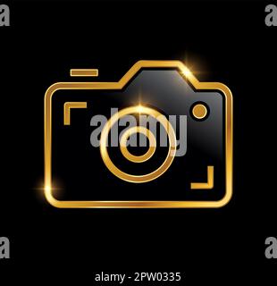 Camera icon in gold glitter texture. Sparkle luxury style vector ...