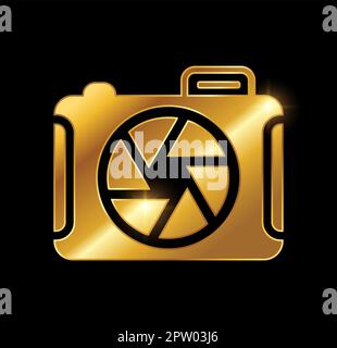 Camera icon in gold glitter texture. Sparkle luxury style vector ...