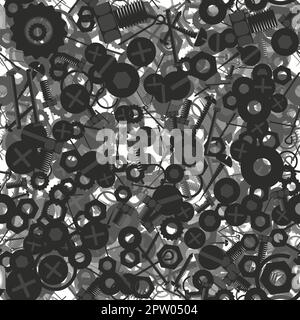 Metal screw hex bolt and nut seamless pattern design illustration on white background. Stock Vector