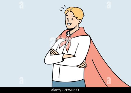 Smiling businessman in superhero coat Stock Vector