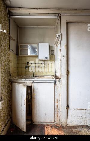 Interior Photo of an old kitchen in an old unmodernised house in South London . Stock Photo