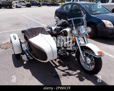 Harley Davidson Heritage Softail motorcycle with a sidecar in a parking lot in Montgomery Alabama, USA. Stock Photo