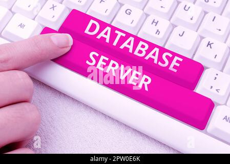 Conceptual caption Database Server, Word for uses a database application that provides database services Stock Photo