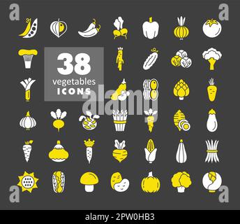 Vegetables outline isolated vector glyph icons set Stock Vector