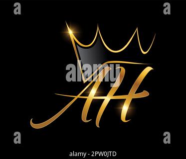 Golden Crown Monogram Logo Initial AH Stock Vector
