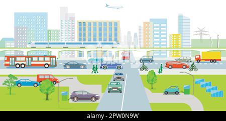 Cityscape with alternative energy sources illustration Stock Vector ...