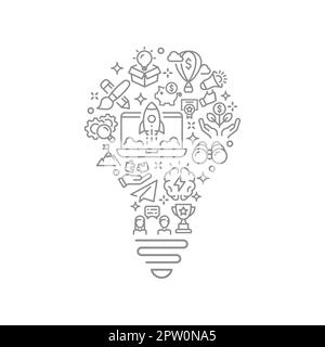 Start up icons in lightbulb line vector template Stock Vector