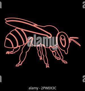 Neon bee red color vector illustration image flat style Stock Vector