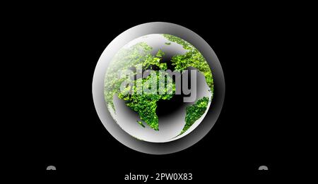 globe in balloon bubbles on black background Stock Photo