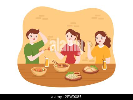 Vietnamese Food Restaurant Menu with Collection of Various Delicious Cuisine Dishes in Flat Style Cartoon Hand Drawn Templates Illustration Stock Photo