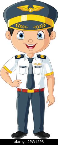 Cartoon happy young pilot standing Stock Vector