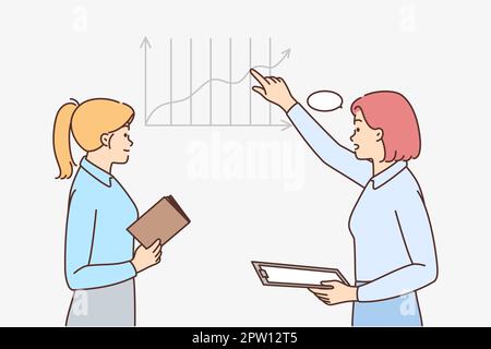 Businesswoman discuss diagram in office Stock Vector